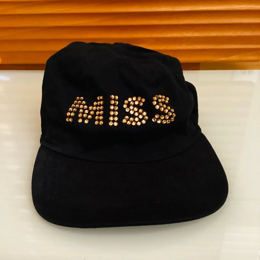 Miss Blumarine Black Crystals Embellishments Baseball Hat